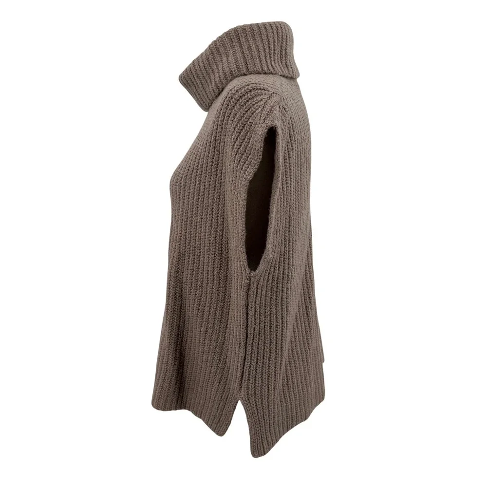 Splendid‎ x Cella Jane Blog Taupe Ribbed Knit Turtleneck Sleeveless Sweater Vest